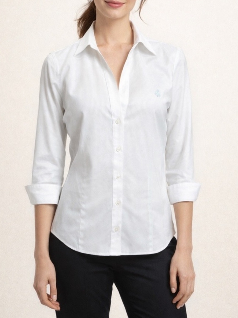 BROOKS BROTHERS Classic Button Down 1818 Contrast Trim White Blue Mini Stripe 6